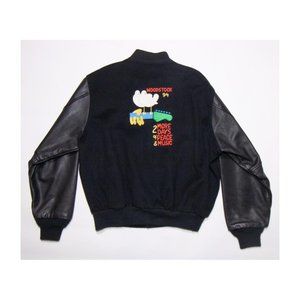 1994 Woodstock Leather Wool Varsity Style‎ Jacket Vintage Size Large